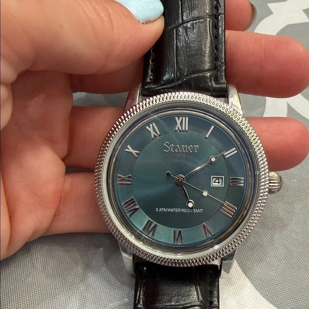 Stauer urban watch with teal face